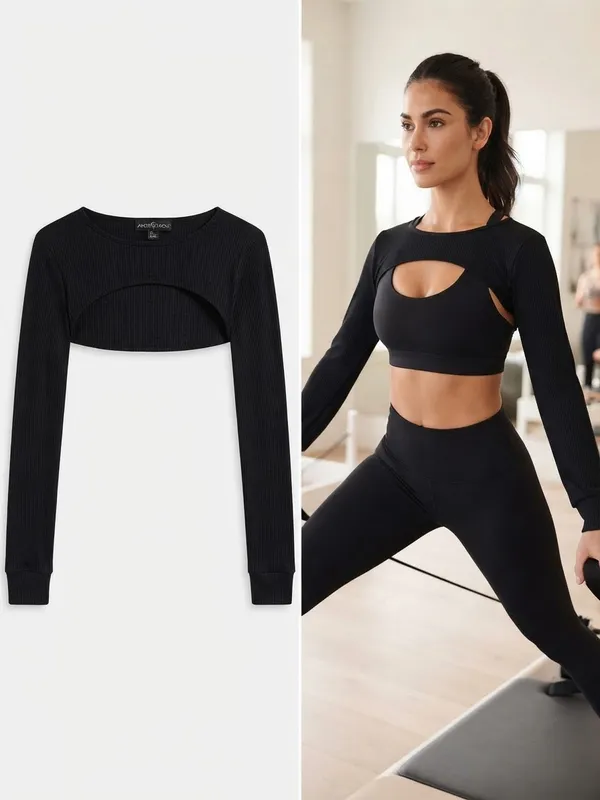 Almost Famous Black Ribbed Bolero / Shrug Top ✨ - Image 2