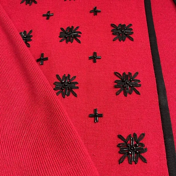 Pendleton Red Open Cardigan w Black‎ Snowflakes Wool Blend XL Tall - Image 4