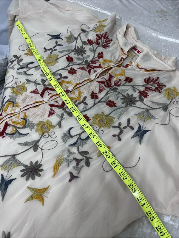 Johnny Was Cream Blouse w/Multicolor Floral Embroidery XXL button up long sleeve - Image 10