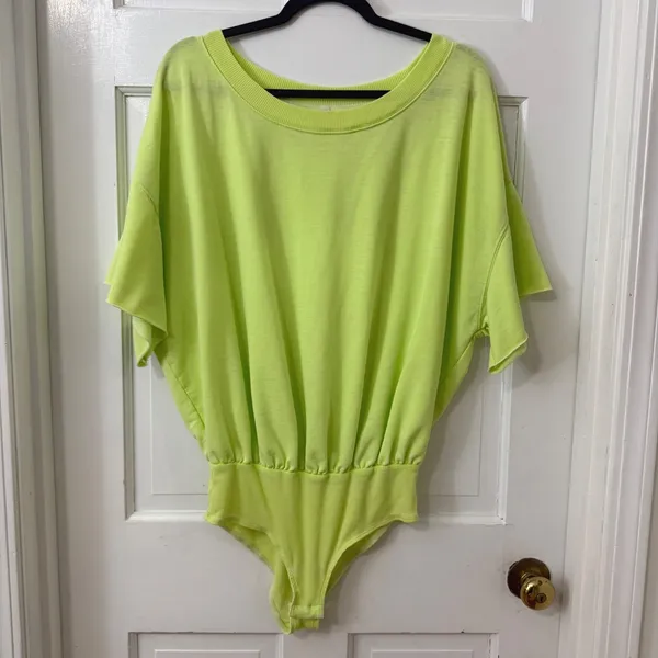 Free People‎ Cozy Girl Bodysuit Sz S Lightening Bug Neon Green Festival Rave - Image 3