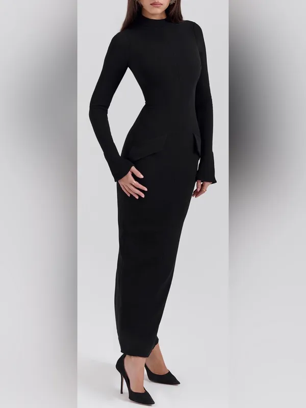 NEW House of CB Marie Louise Mock Neck Long Sleeve Black Maxi Dress Sz XS - Image 3