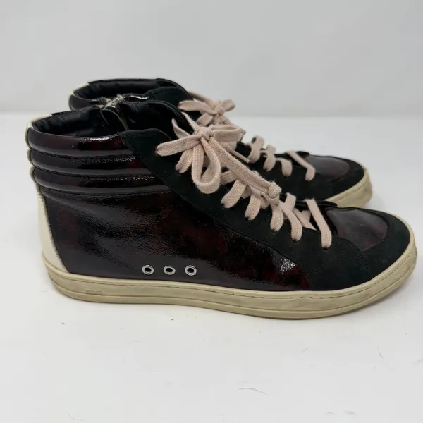 P448 Skate Turtle High Top Sneaker Patent Leather Suede Brown Black Womens 38 - Image 2