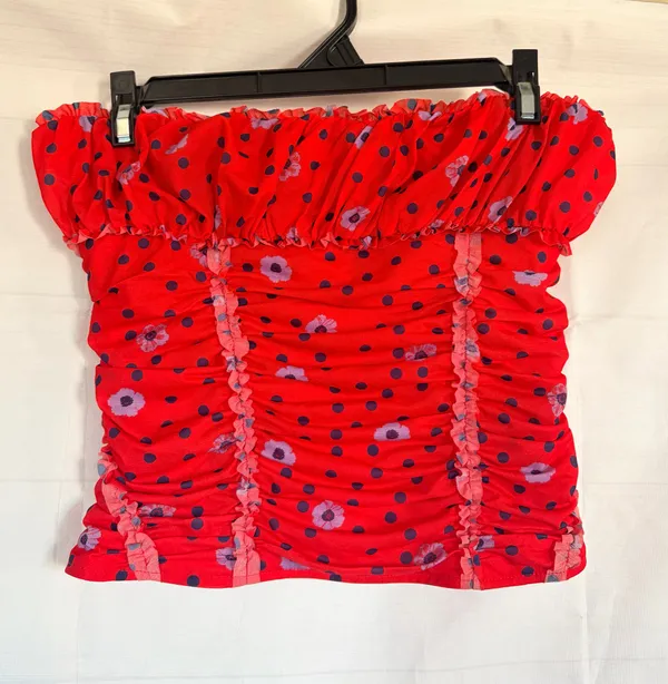 Free People Red Ruched Floral Polka Dot Tube Top Y2K Boho NWOT Size S - Image 2