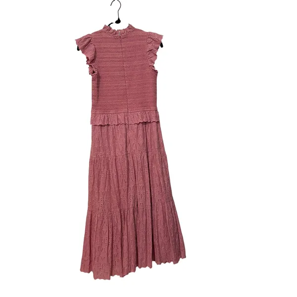 Sea New York 100% Cotton Pink Ingrid Smocked Ruffle Eyelet Midi Dress Size 2 - Image 5