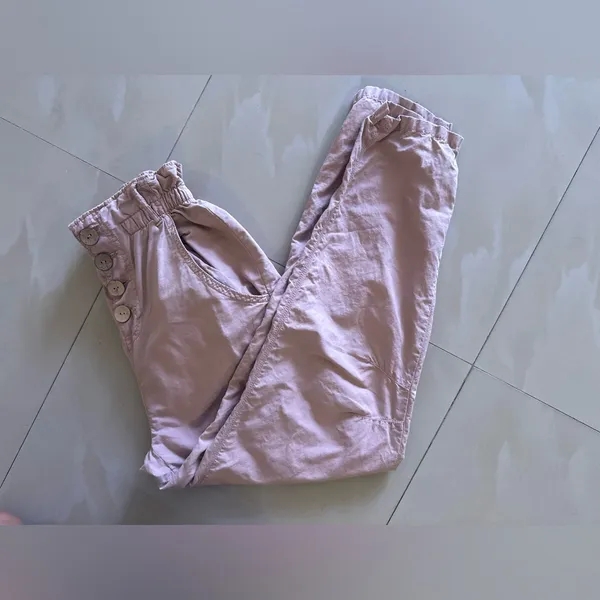 Zara Women's Baggy Rustic Paperbag Lightweight Pants Dusty Pink Button Fly Sz 2 - Image 3