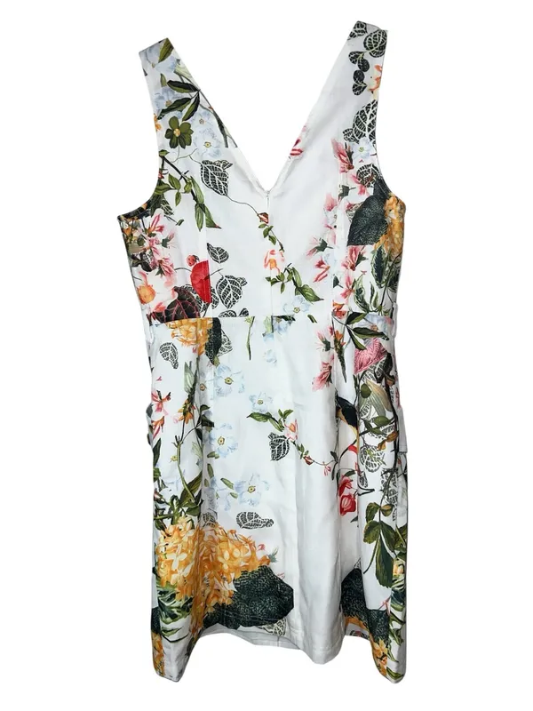 Commense Floral Linen Look Mini Dress with Belt Gold Buttons Size Small NWT - Image 4