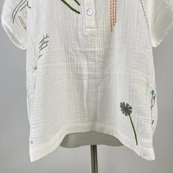 NWOT Johnny Was Cotton Embroidered Short Sleeve Blouse Boho Chic White Size M - Image 2