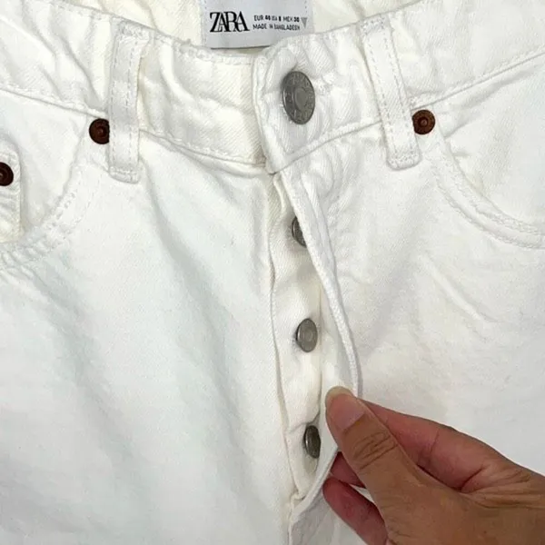 Zara Womens Frayed Hem High Rise Button Fly Denim Shorts‎ White Size 8 - Image 3