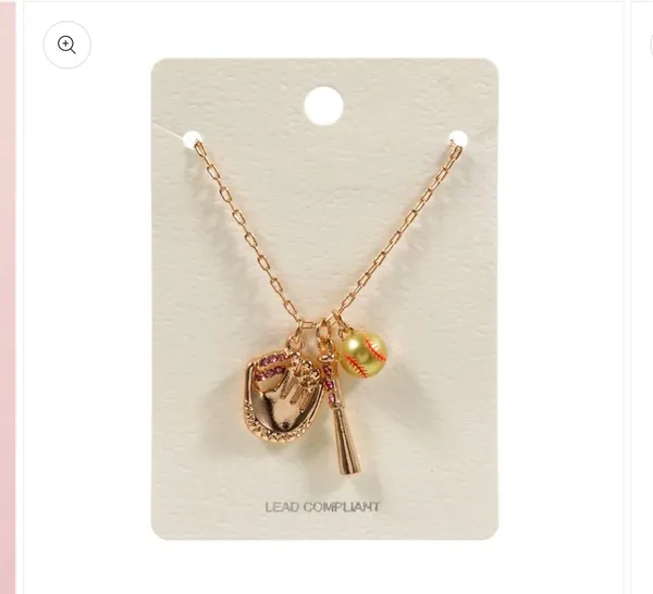 Softball Charm Pendant Necklace Gold - Image 2