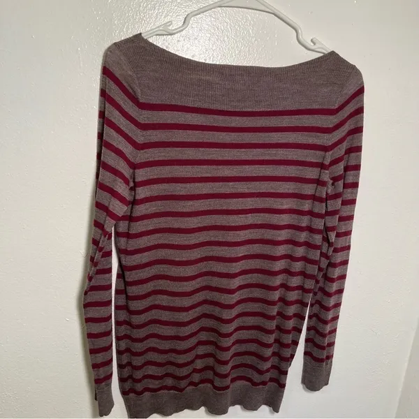 Loft‎ Boatneck Tunic Sweater Brown PInk Stripes - Image 6