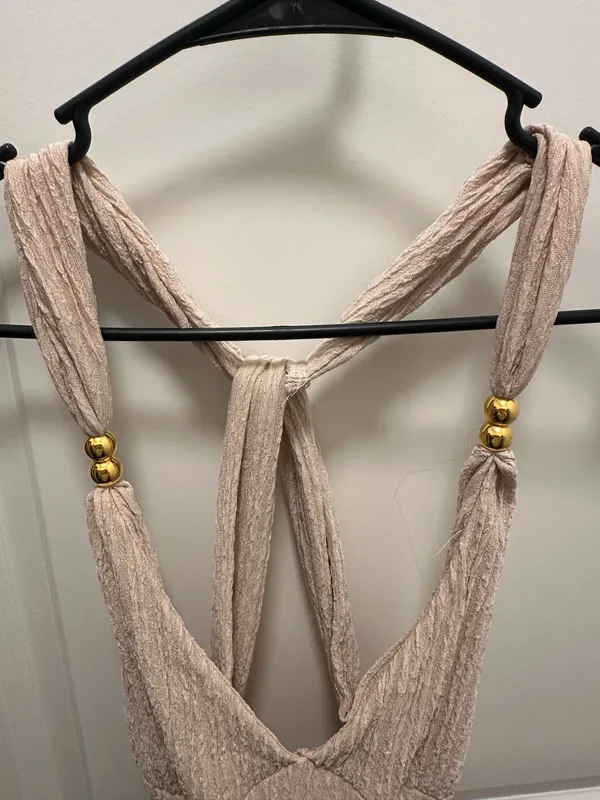 Beige Textured Beachy Dress - Image 5