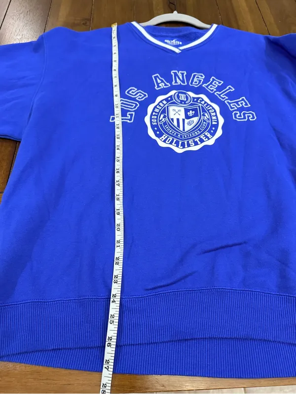 Hollister Los Angeles Varsity Sweatshirt Blue V-Neck Pullover Size L Oversized - Image 3