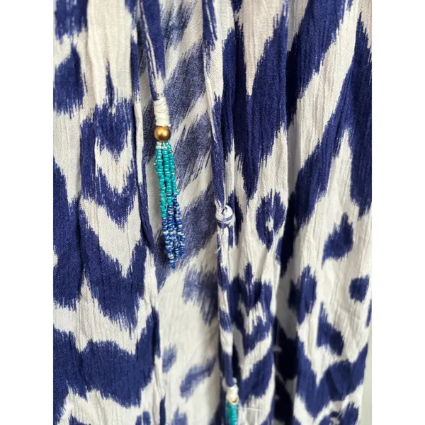 Blue Island Size M Ikat Print‎ Coverup Dress Boho Drawstring Waist Vacation - Image 6