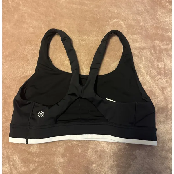 Athleta Black White Stripe Racerback Sports Bra Size M - Image 2