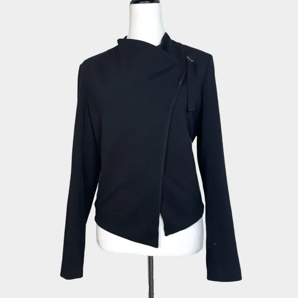 Helmut Lang Womens Asymmetrical Shawl Neck Zip Moto Jacket Size L Black Grunge - Image 2