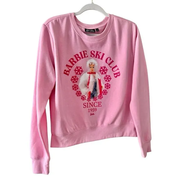 Barbie Sweatshirt Ski Club 1959 Size‎ Large Pink Crewneck Graphic Cropped NEW - Image 6