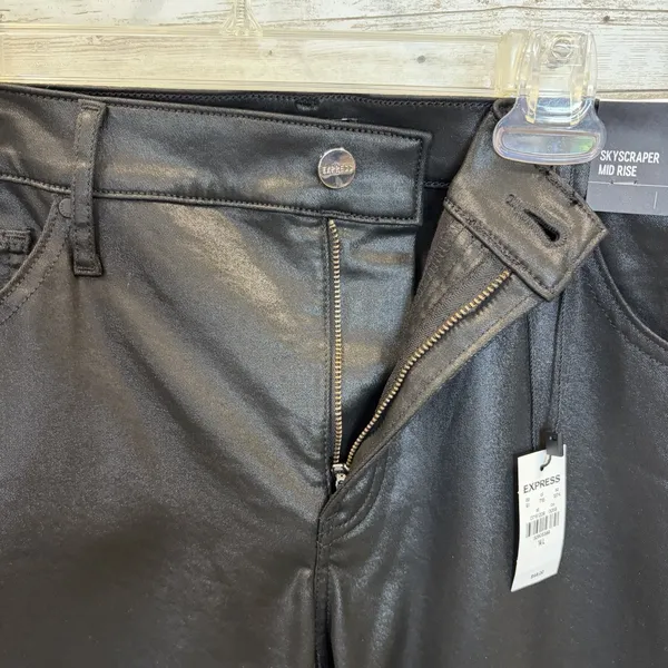 NWT Express Womens 14L Pants‎ Satin Coated Black Skyscraper Mid Rise Split Hem - Image 3