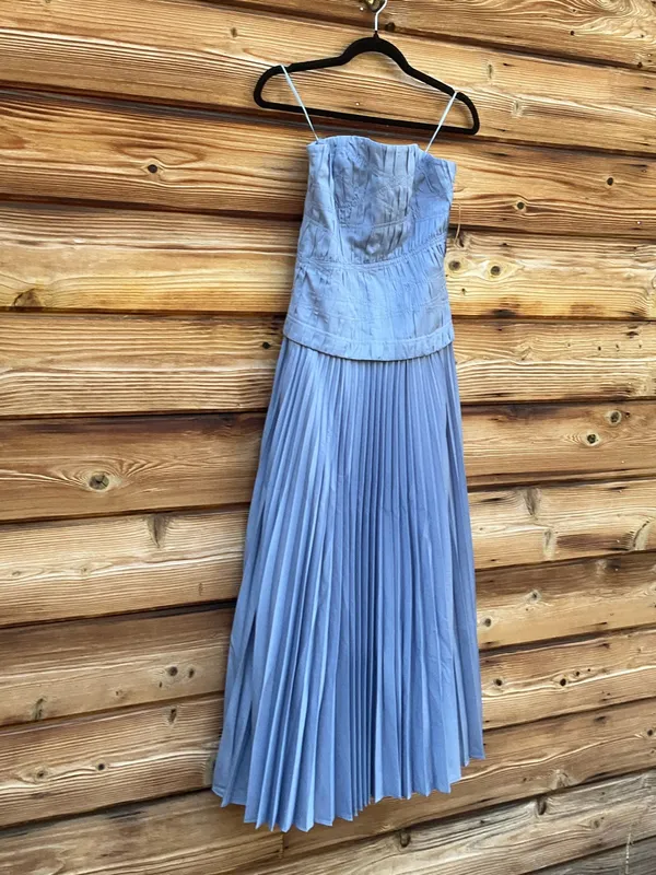 O.p.t. Few Moda Blue Size 2 ADA Pleated Strapless Midi Dress - Image 8