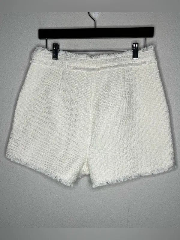 Cinq a Sept Allen Boucle High Rise Frayed Hem Shorts in Gardenia Size 6 - Image 5