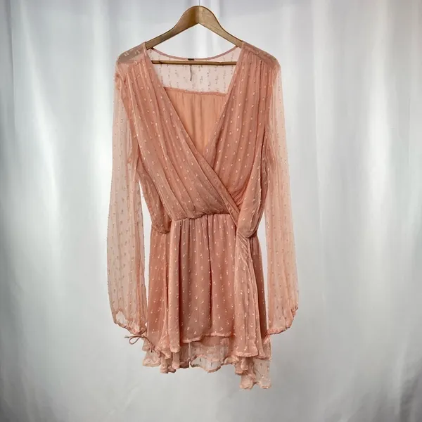 Free‎ People Long Sleeve Daliah Mini Dress in Peach Size Extra Small - Image 5