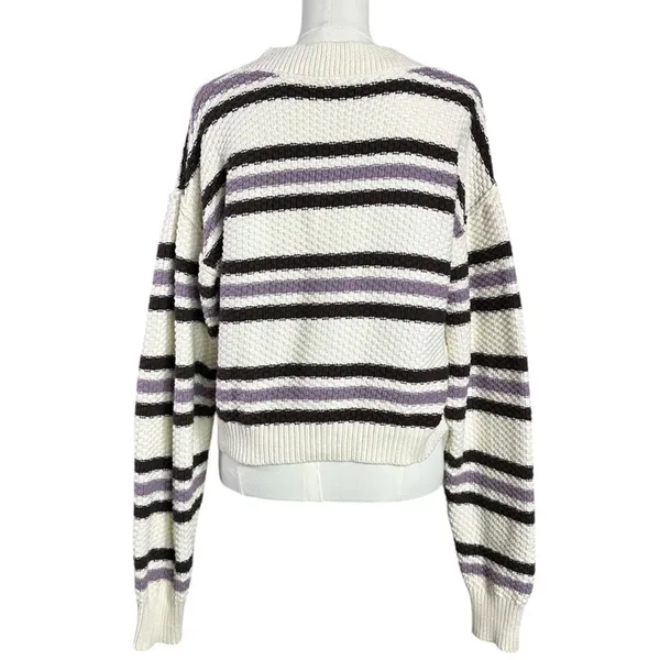 Free People Lila Stripe Cardi Cardigan Sweater in Lavender Ivory Combo Large - Image 6