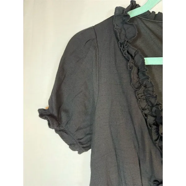 Trixxi Dress Womens Size S Black V-Neck Tiered Mini Puff Sleeve Ruffle - Image 6