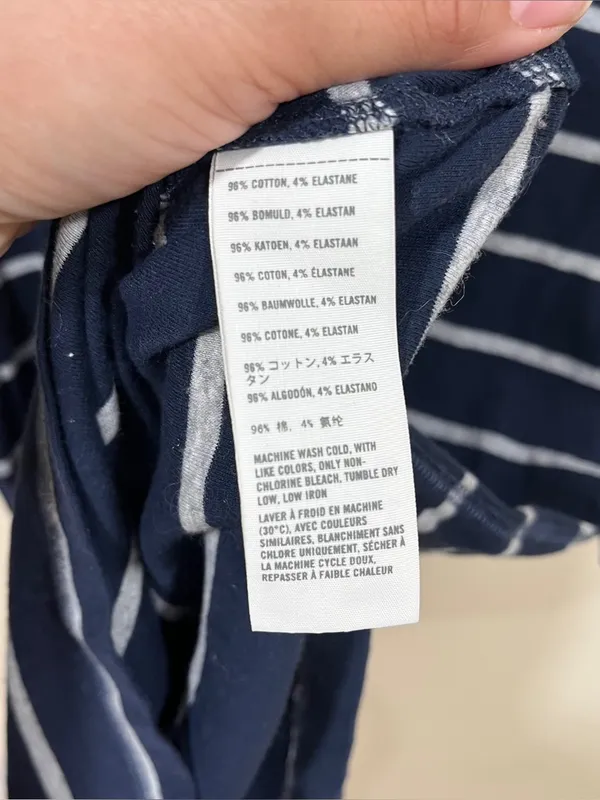 Hollister Co. navy blue and gray striped 3/4-sleeve V-neck babydoll top large - Image 5