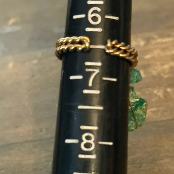 Vintage gold tone moss agate dangle cluster cuff ring Green - Image 3