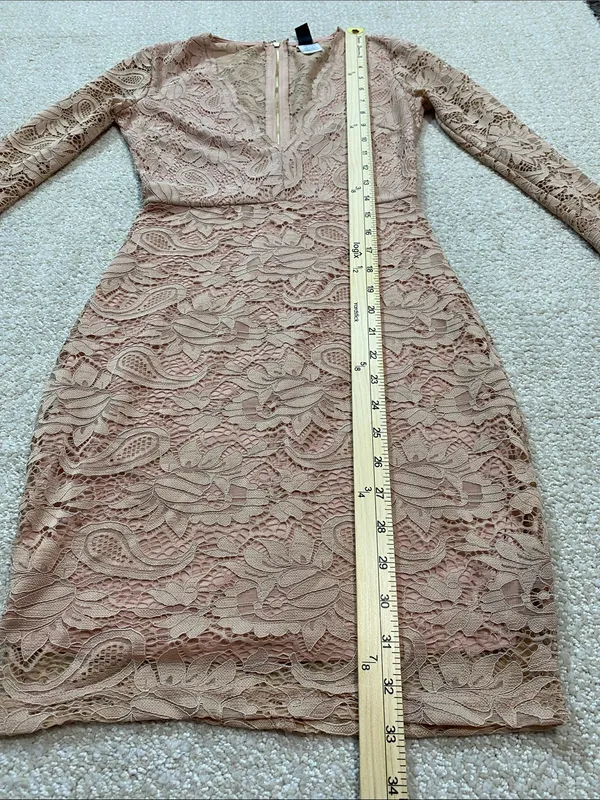 Windsor Long Sleeve Lace Bodycon Dress in Blush Size XS 90% Nylon - Image 13