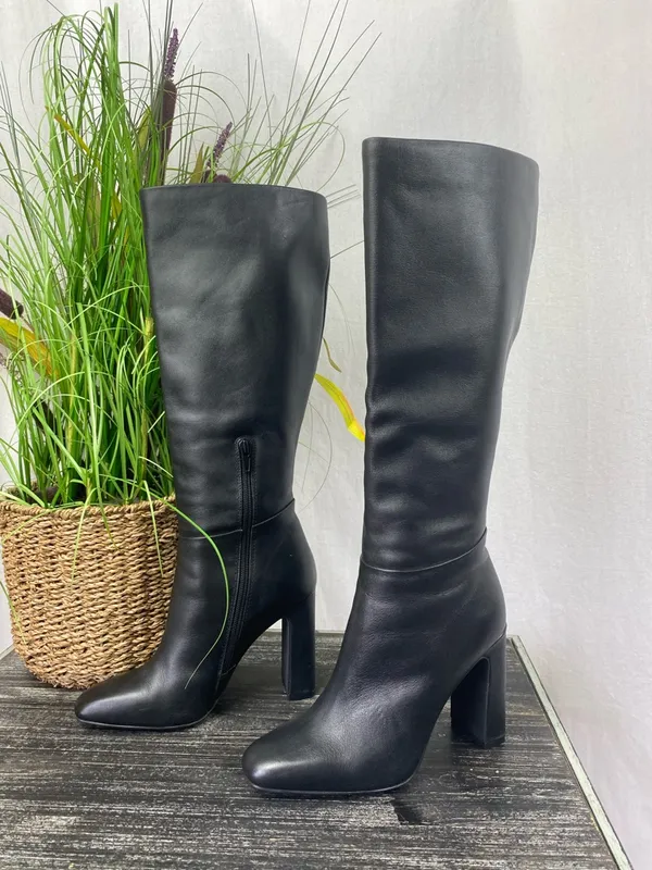Steve Madden Black Ally Zip Up Knee High Block Heel Square Toe Boots 6.5 - Image 2