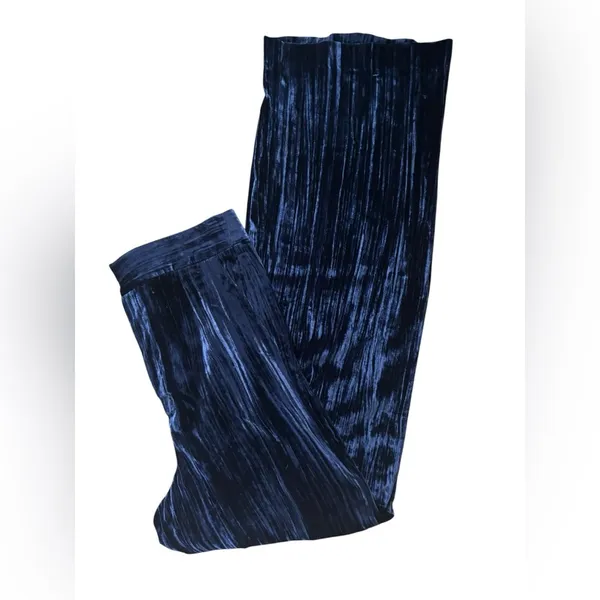 ZARA New Limited Edition Navy Blue Wide Leg Velvet Pants Trouser Sz MT Steampunk - Image 3