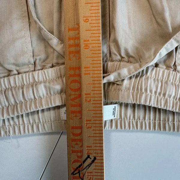 MNG Mango Wide Leg Pants Women Size S Beige Cotton Drawstring Utility Trousers - Image 8