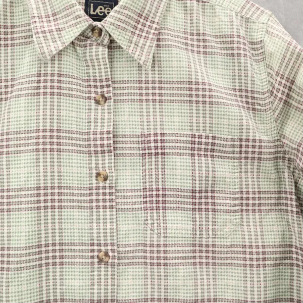 Lee Green Flannel Plaid Long Sleeve Button‎ Up Western Cotton Work Vintage Small - Image 7