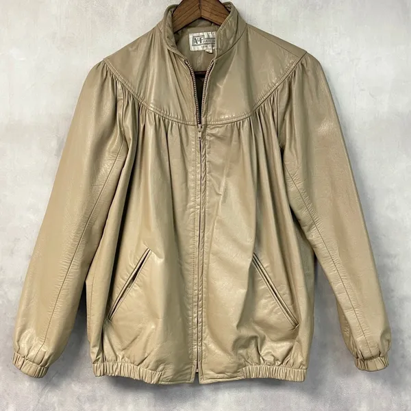 Vintage A&F Originals Women Leather Jacket Size 8 Tan Western Bomber Indie Retro - Image 12