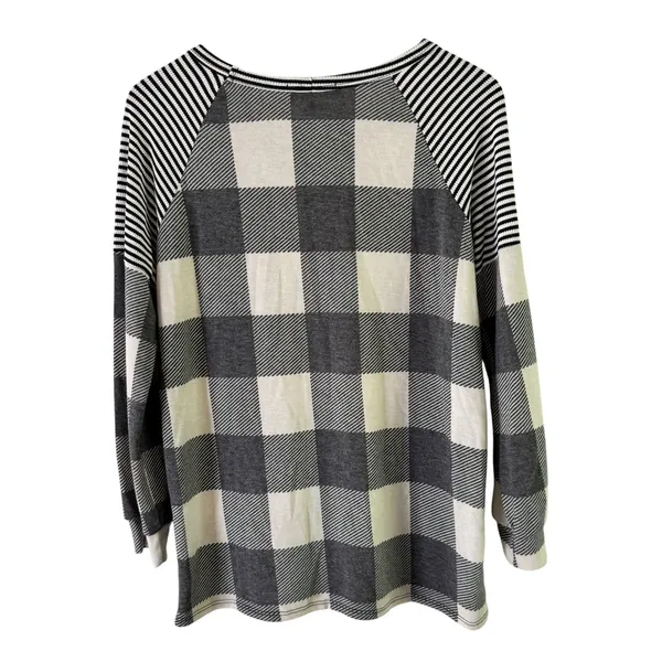 Lovely J Buffalo‎ Plaid Raglan Top Striped Sleeve Comfy Pullover Small - Image 3