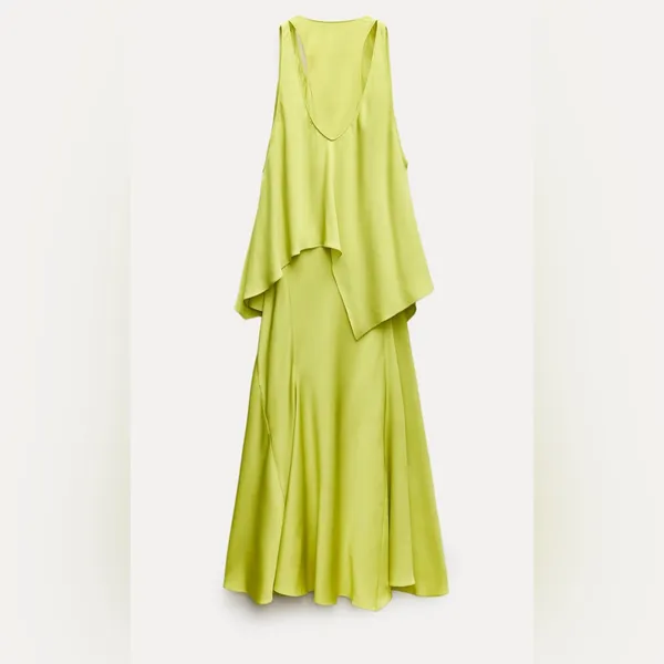 NWT Zara Lime Green Asymmetrical Midi Dress Bloggers Faves - Image 6