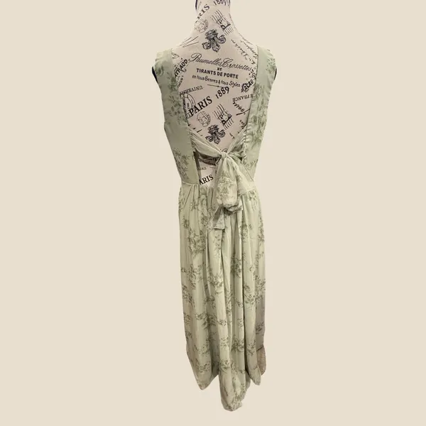 AW Bridal Penoy Pistachio Green Floral Maxi Dress US 8 V-Neck Chiffon Tie-Back - Image 4
