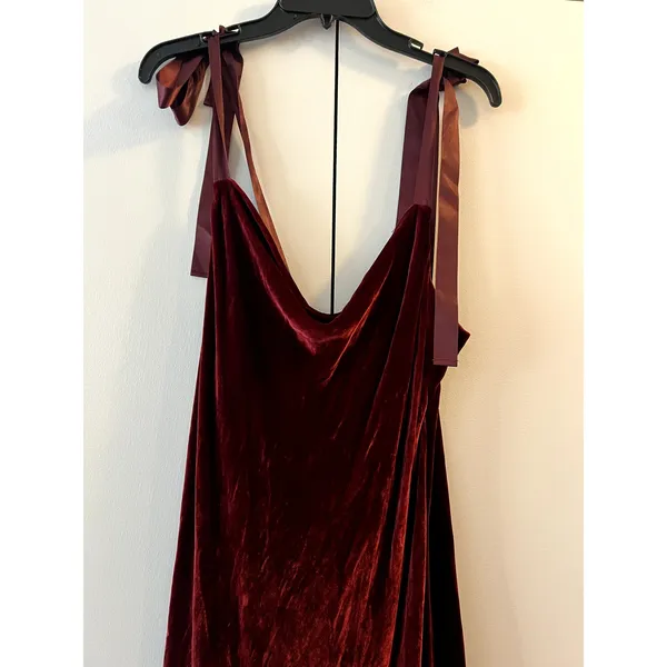 Reformation Nya Velvet Maxi Sleeveless Dress Chianti Dark Burgundy Size L - Image 7