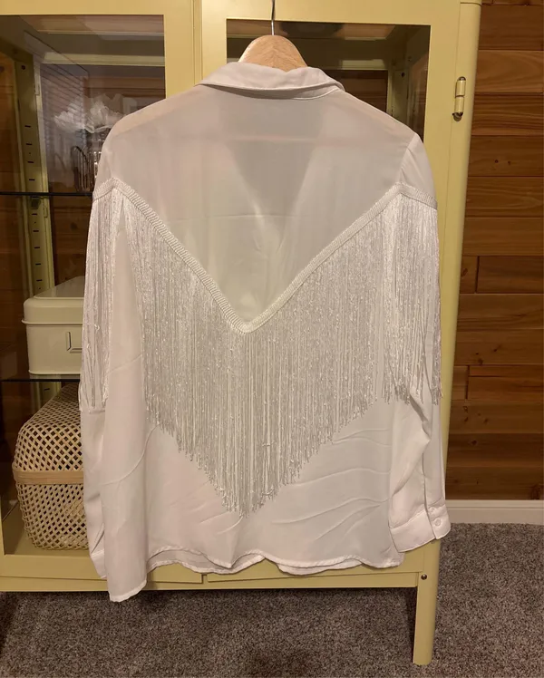 SheIn Semi-Sheer Western Fringe Button Up - Image 5