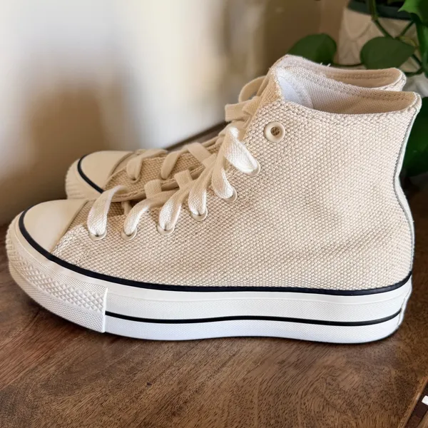 Converse Chuck Taylor All Star Lift Hi Women 8 Egret Cream Woven Cottagecore - Image 8