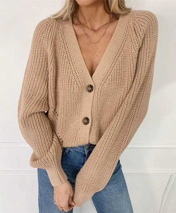 NEW Tan Khaki Knitted V-neck Oversized Cardigan - Image 2