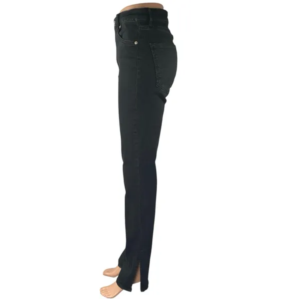 Zara Women's Black Slit Hem High Waisted Casual Slim Straight Denim Jeans Size 8 - Image 2