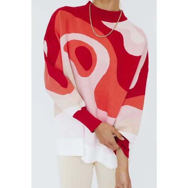Verge Girl Multicolor Abstract Print Oversized Mock Neck Long Sleeve Sweater Size 8 - Image 9