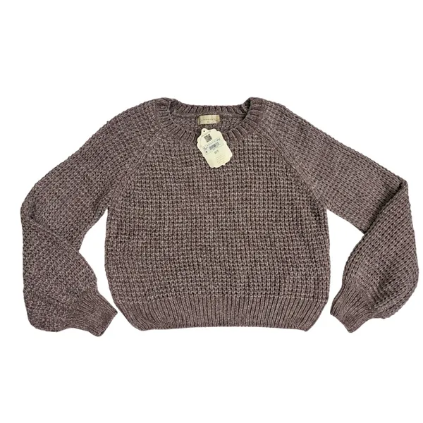 Altar'd State Nirvana Mauve Chenille‎ Waffle Knit Balloon Sleeve Sweater XS - Image 3