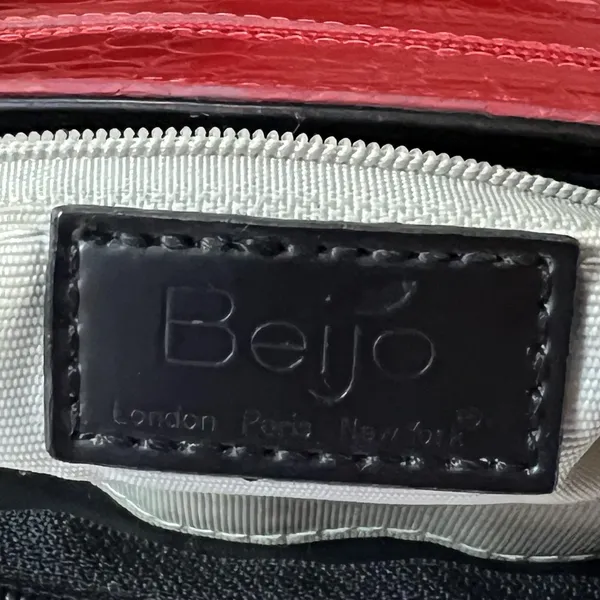 Beijo Shoulder Briefcase Bag Womens Lg Red Croc Embossed Faux Leather Tote Purse - Image 3