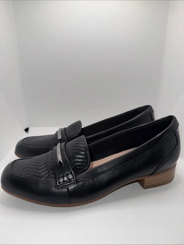Clarks Juliet Aster‎ Loafers Black Leather Slip On Shoes Women’s 5.5 - Image 2