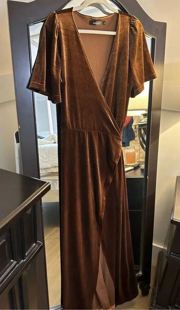 NEW MEROKEETY V Neck Wrap Velvet Maxi Dress Bridesmaid 1X - Image 5
