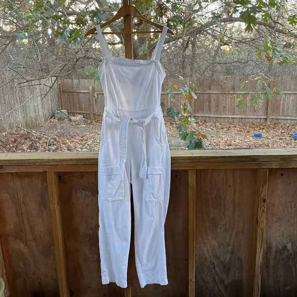 Free People Go West Utility Jumpsuit In White Denim Size M - Image 3