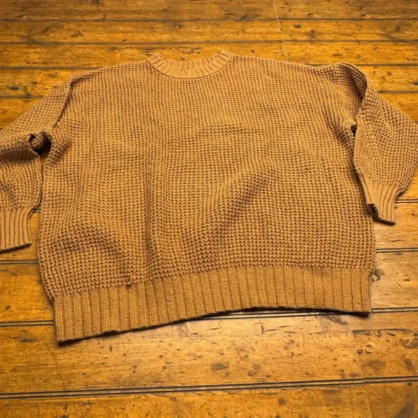 American Eagle Outfitters Waffle Knit Crewneck Sweater‎ Amber Ochre Size L - Image 2
