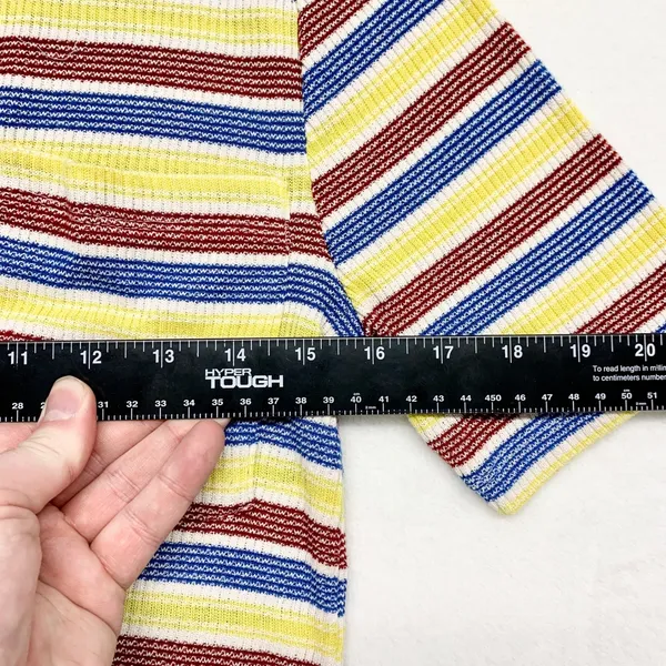 Zara Striped Ribbed‎ Knit Polo Shirt Womens Size M Multicolor Retro Y2K V-Neck - Image 7